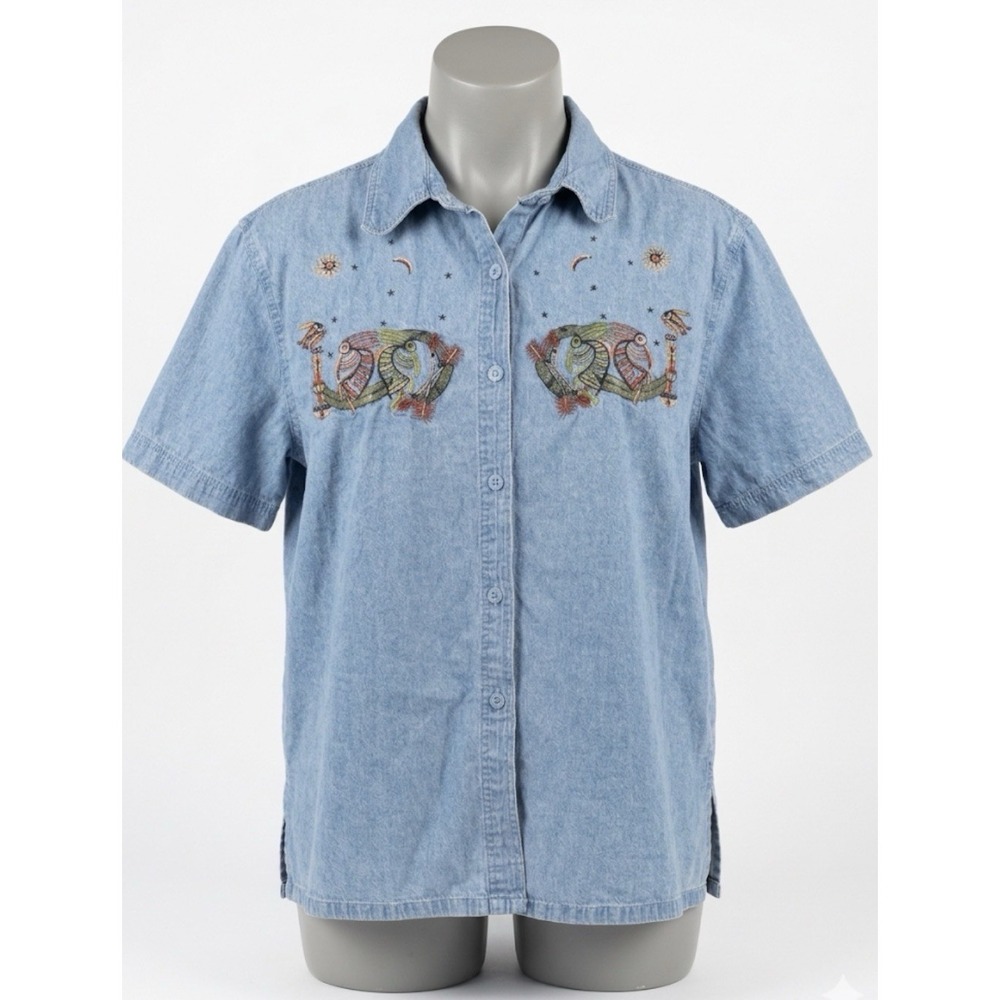 Vtg PASSION-I XL Denim Shirt Native American Southwestern Kokopelli Embroidered
